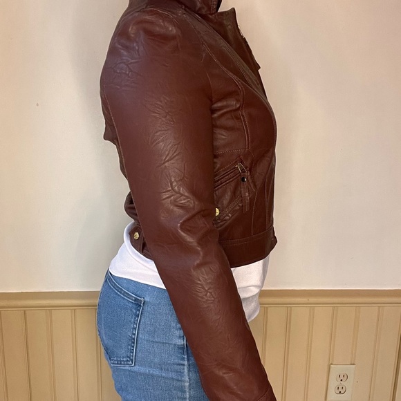Women’s Faux Leather Jacket Rust/Chestnut/Gorgeous Rich Looking Jacket - Picture 5 of 11